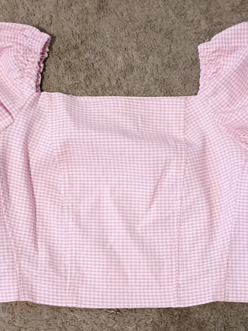 Topshop Crop Top Women's 4 Pink Gingham Puff Sleeve Short Sleeve Cottagecore Coq